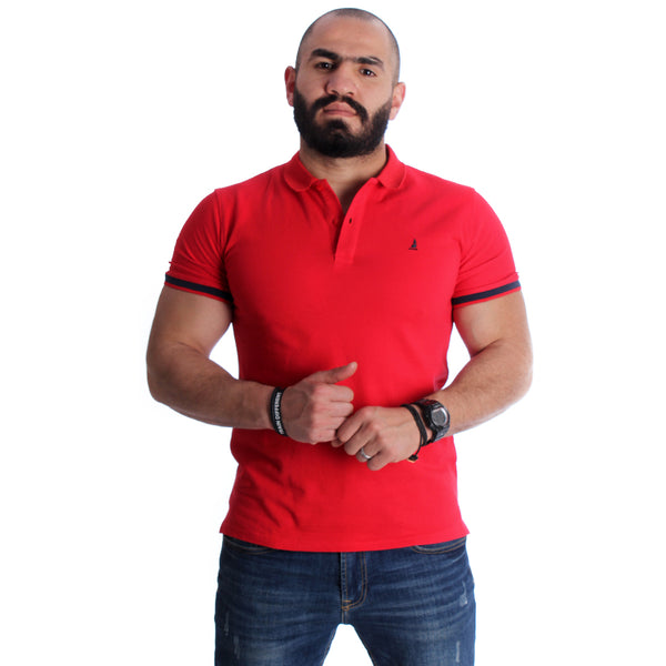 Men Red Solid Polo Collar T-shirt -7012