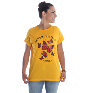 Women yellow Printed Round Neck T-shirt -7057