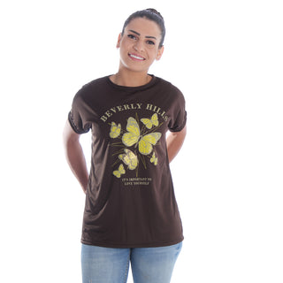 Women brown Printed Round Neck T-shirt -7063