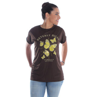 Women brown Printed Round Neck T-shirt -7063