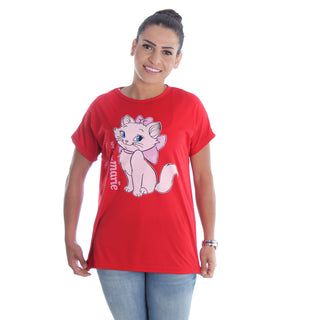 Women red Printed Round Neck T-shirt -7051