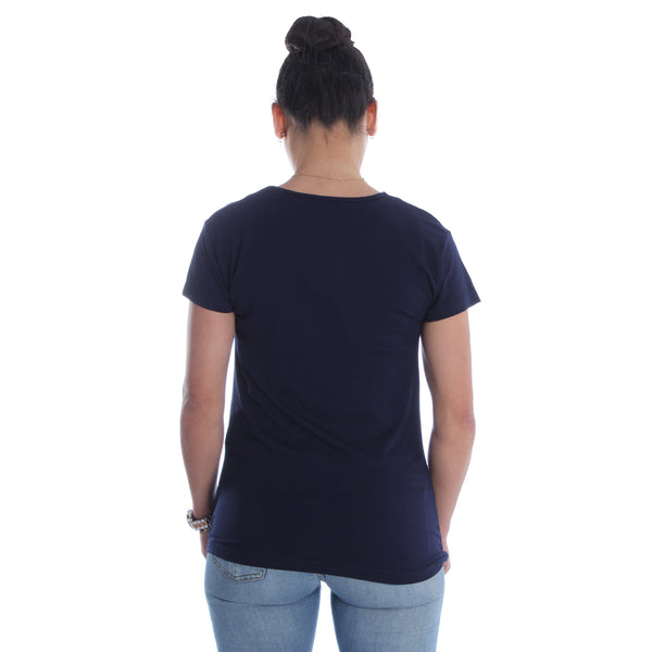 Women navy Printed Round Neck T-shirt / Made in Turkey -7039