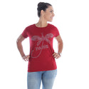 Women burgundy Printed Round Neck T-shirt / Made in Turkey -7037