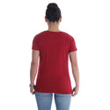 Women burgundy Printed Round Neck T-shirt / Made in Turkey -7037