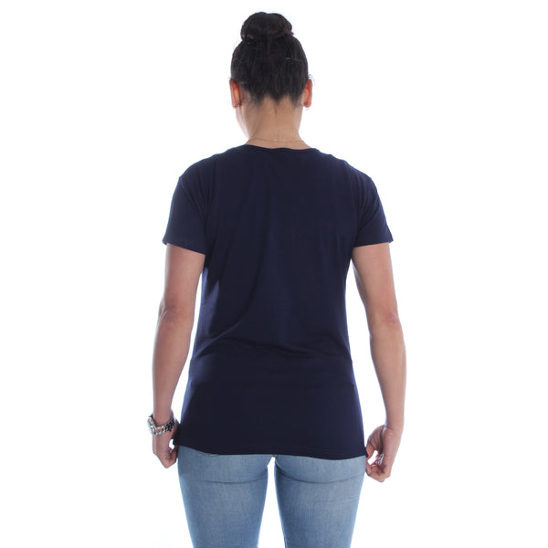 Women navy Printed Round Neck T-shirt / Made in Turkey -7035