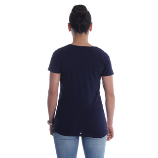 Women navy Printed Round Neck T-shirt / Made in Turkey -7029