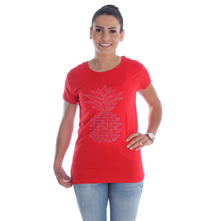 Women red Printed Round Neck T-shirt / Made in Turkey -7028