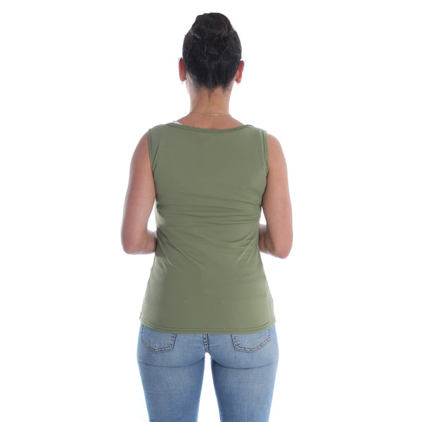 Women green olive Printed Round Neck T-shirt -7080