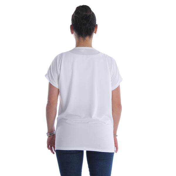 Women white Printed Round Neck T-shirt -7055