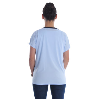 Women blue Printed Round Neck T-shirt -7052
