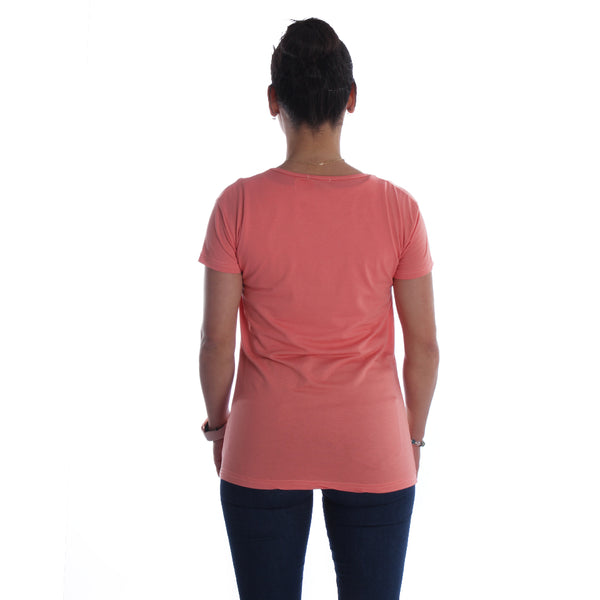 Women peach Printed Round Neck T-shirt / Made in Turkey -7040