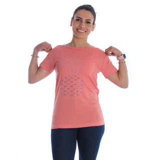 Women peach Printed Round Neck T-shirt / Made in Turkey -7030