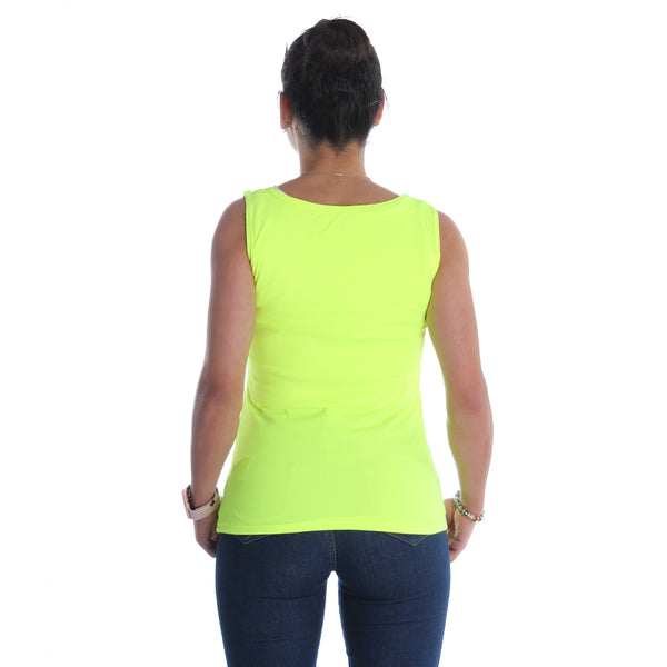 Women yellow phosphory Round Neck T-shirt -7069