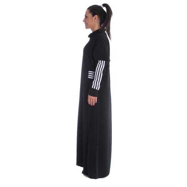 Long Striped Sports Dress / black - free size -7090