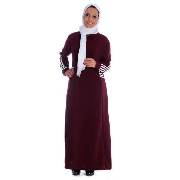 Long Striped Sports Dress / burgundy - free size -7088