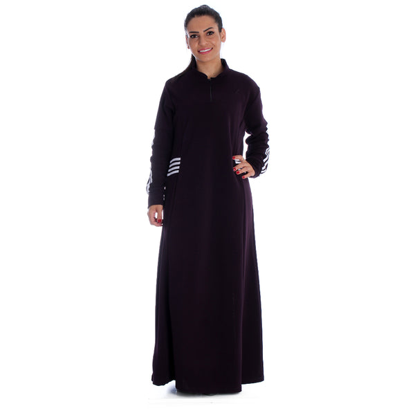 Long Striped Sports Dress / purple - free size -7084