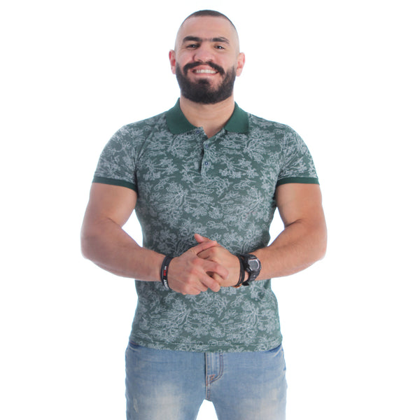 Men's polo t shirt styles- dark green / made in Turkey -3363