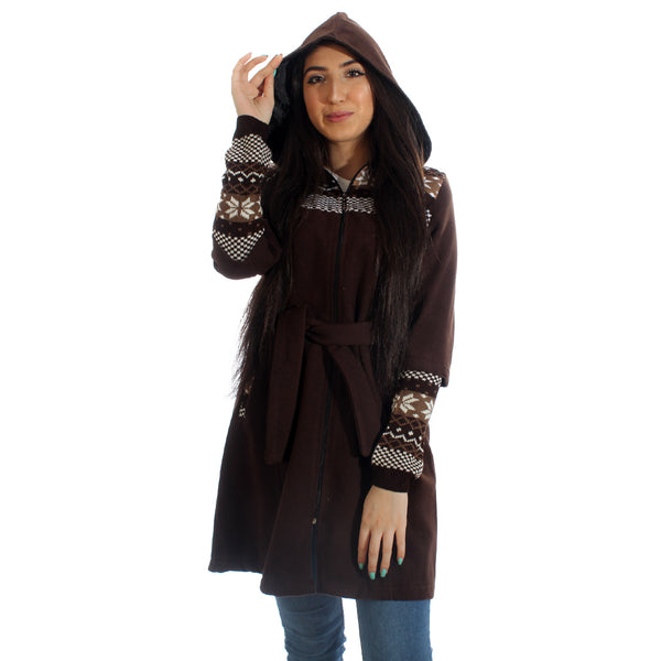 Long coat with removable hoodie/ brown -5900