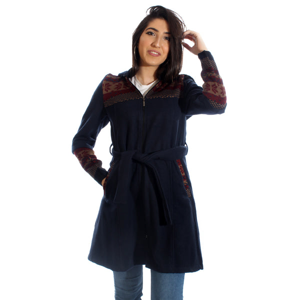 Long coat with removable hoodie/ navy -5901