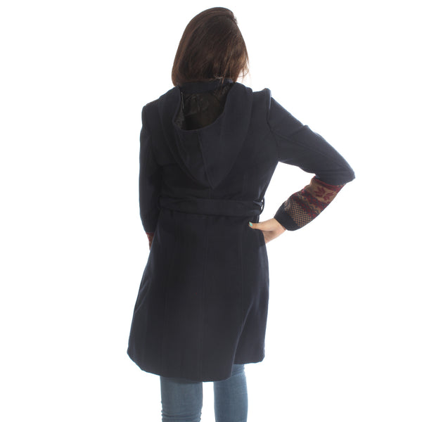 Long coat with removable hoodie/ navy -5901