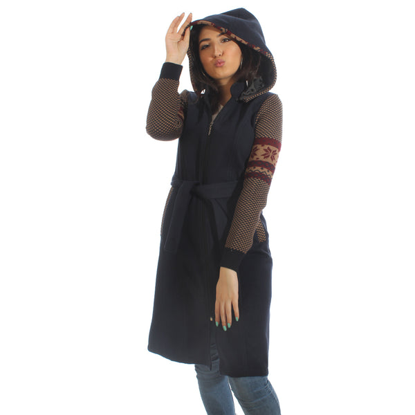 Long coat with removable hoodie/ navy -5902