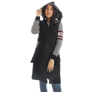 Long coat with removable hoodie/ black -5903