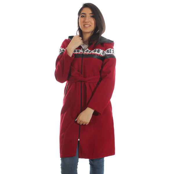 Long coat with removable hoodie/ red -5894