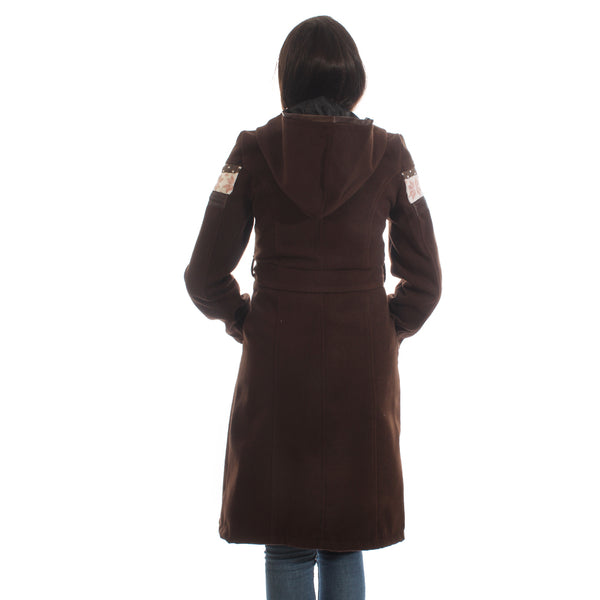 Long coat with removable hoodie/ brown -5896