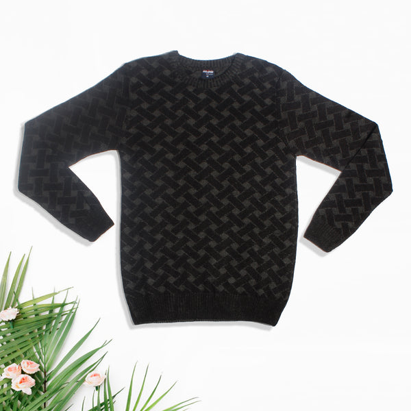 acrylic Men’s Round Neck Full Sleeve Color Black Winter T Shirt -7920
